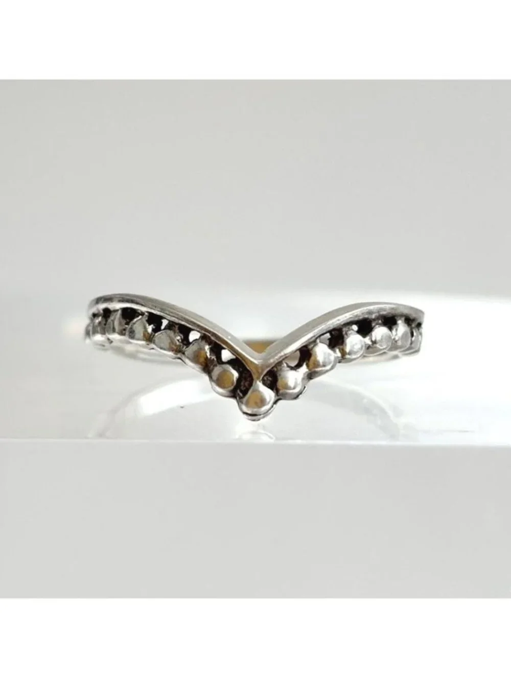 Chevron Beaded Stackable Minimalist Sterling Silver 925 Vintage Ring - sz 5.5